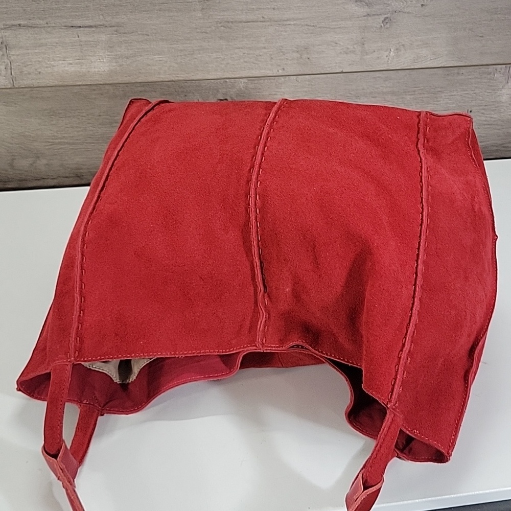 The Sak Los Feliz Red Suede Leather Tote Shoulder Bag - Picture 6 of 15